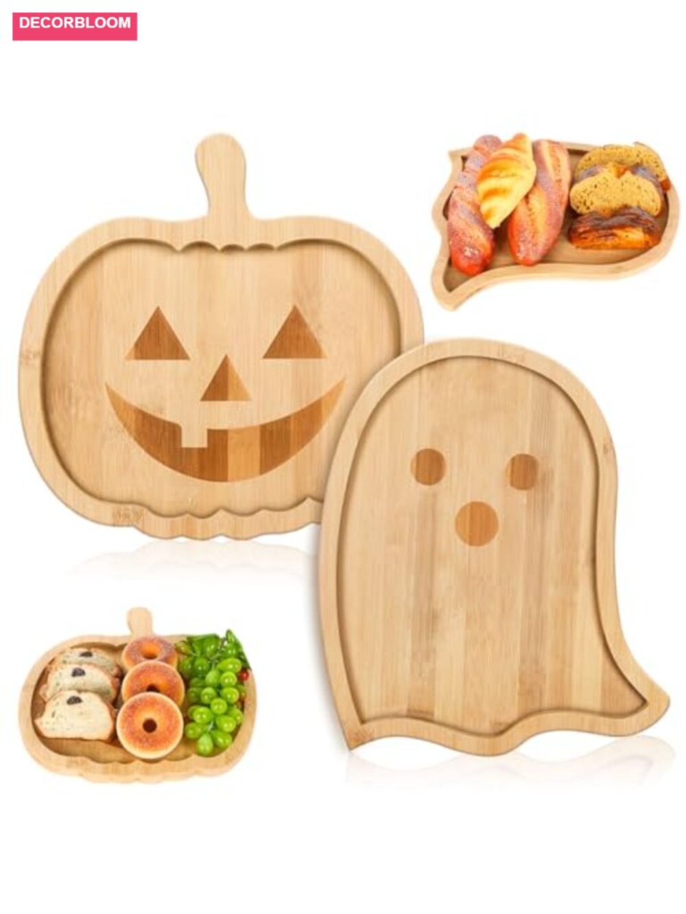 Halloween Charcuterie Board Set 2Pcs Bamboo Pumpkin Ghost Serving Trays Platters